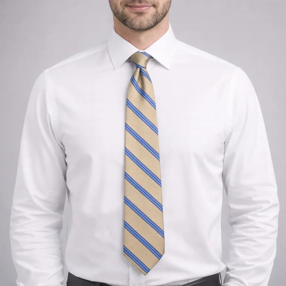 Brooks Brothers Makers‎ Silk Repp Tie Tan Blue Stripe 58